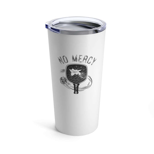 No Mercy Pickleball Series 20oz tumbler with paddle design, perfect for on-the-go hydration.