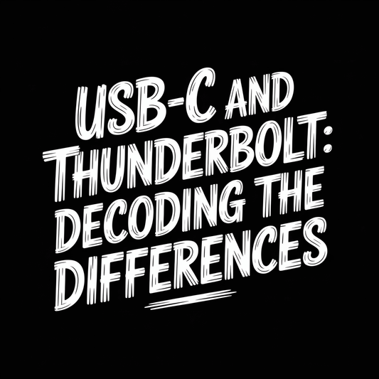 Text graphic featuring 'USB-C and Thunderbolt: Decoding the Differences' on a black background.