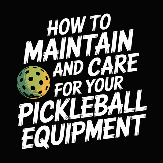 Text graphic on maintaining and caring for pickleball equipment with a green ball illustration.