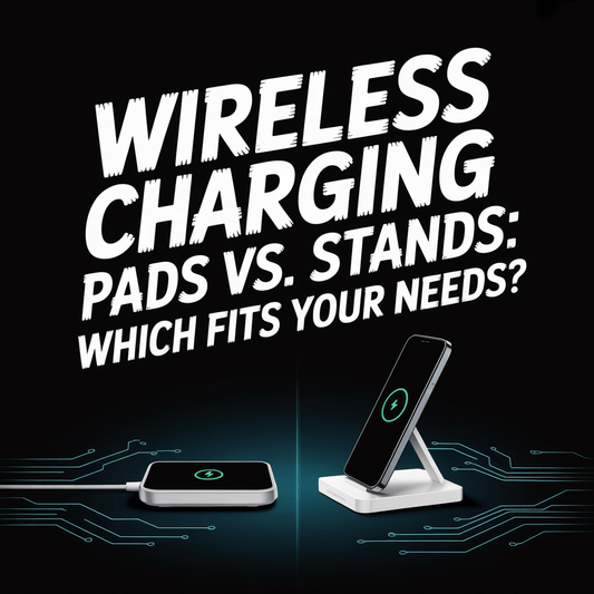 Image comparing Wireless Charging Pads vs. Stands, showcasing their designs and functionality.