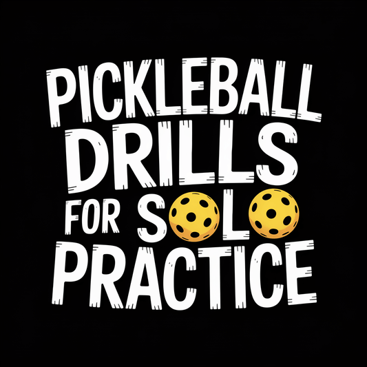 Pickleball drills graphic featuring text for solo practice with pickleball icons