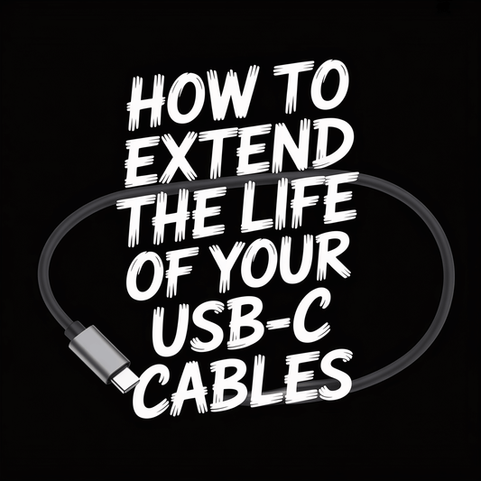 Text on a black background: How to Extend the Life of Your USB-C Cables, with an image of a USB-C cable.