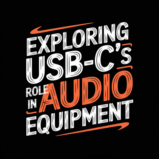 Graphic featuring the title 'Exploring USB-C's Role in Audio Equipment' with a bold design.
