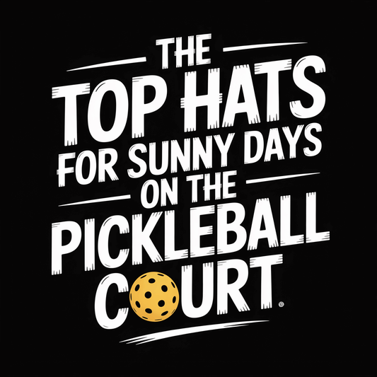 Text graphic featuring 'The Top Hats for Sunny Days on the Pickleball Court' with a pickleball icon.