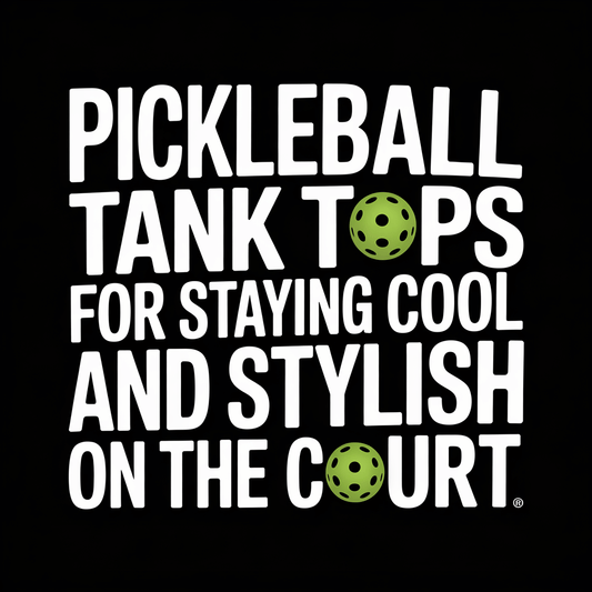 Text design featuring 'Pickleball Tank Tops for Staying Cool and Stylish on the Court' with a green pickleball graphic.
