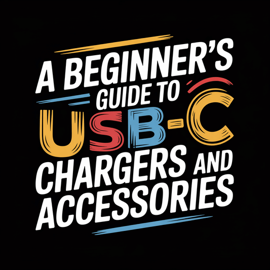 Text graphic for a beginner's guide to USB-C chargers and accessories on a black background.