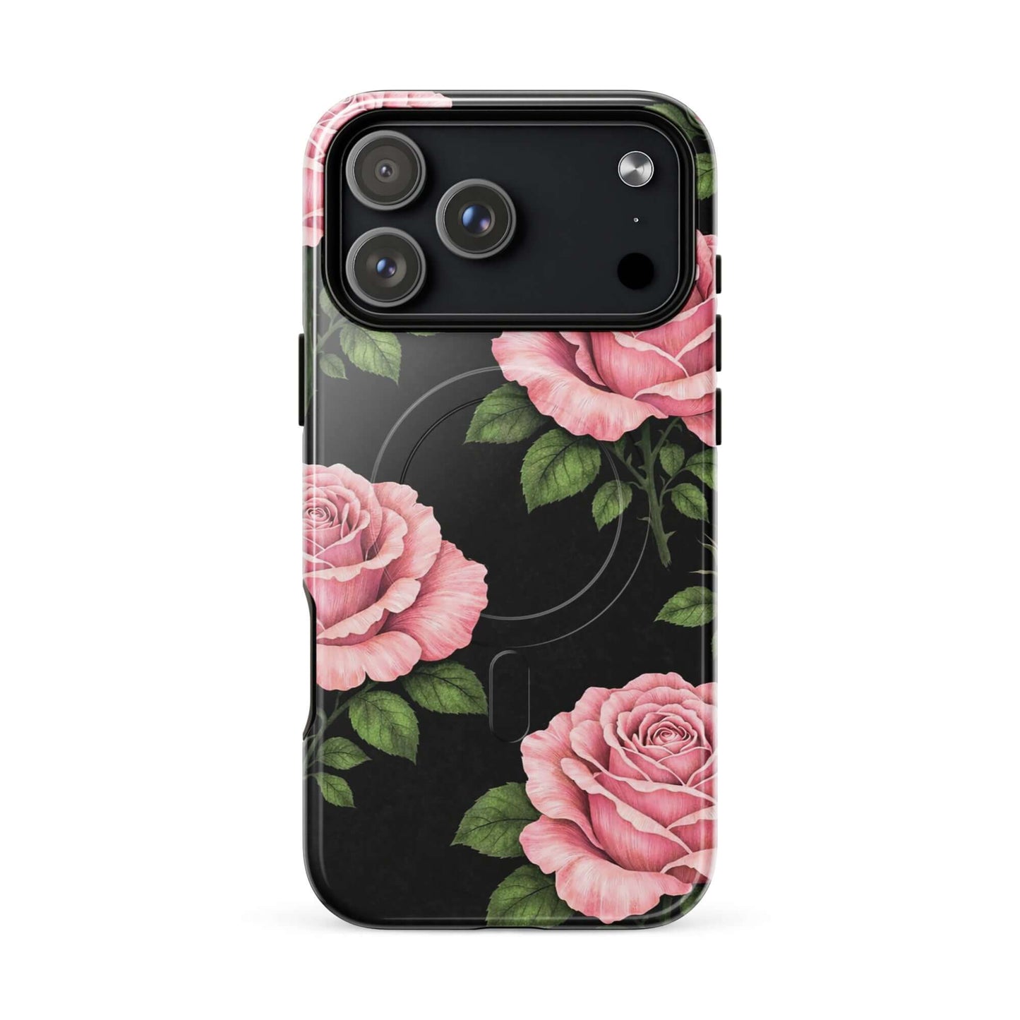 Magnetic Phone Case with pink rose garden design for iPhone