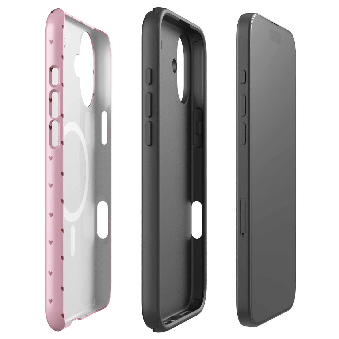 Magnetic Phone Case for iPhone with Heart-Dot Pattern, showcasing playful design with adorable hearts on a bold background.