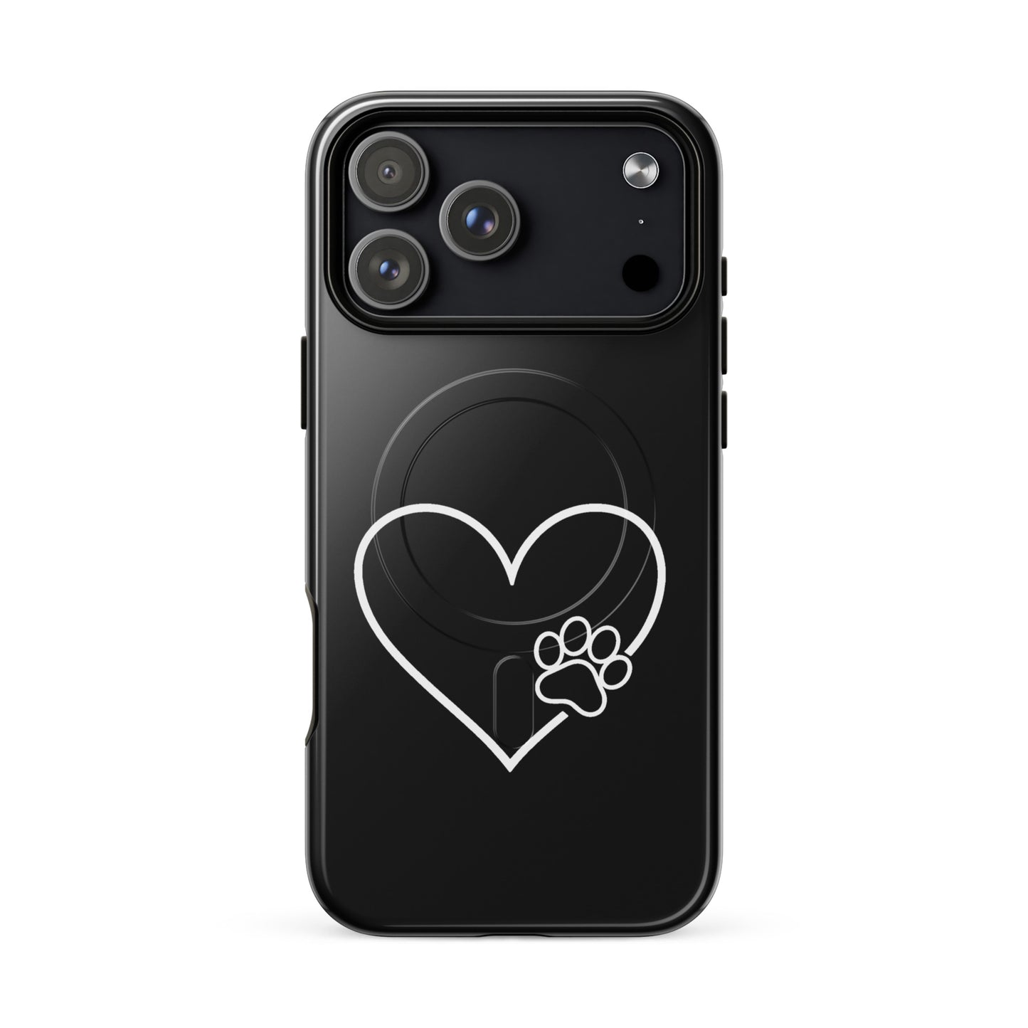 Magnetic Phone Case for iPhone with heart and paw print design, blending style and protection for pet lovers.
