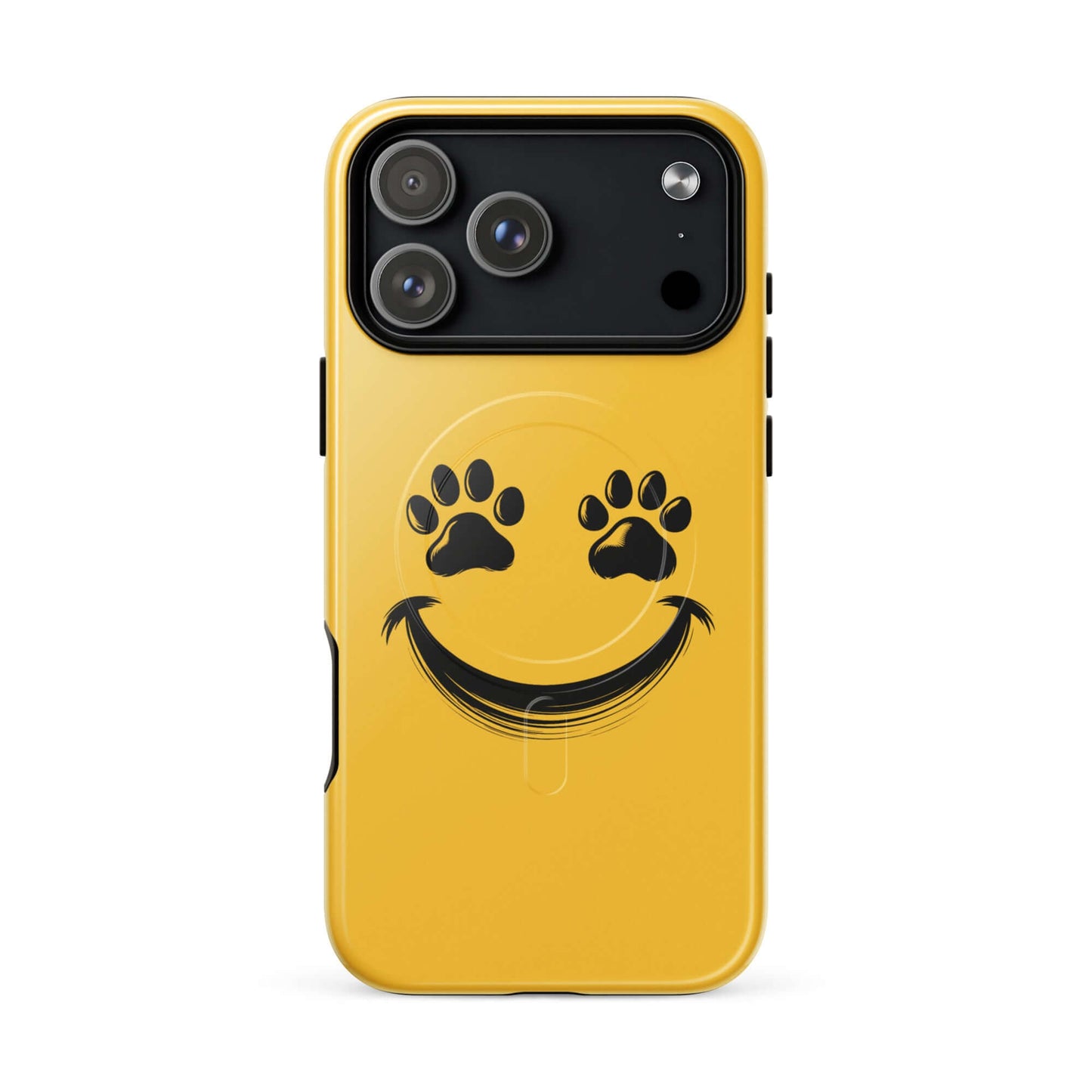 Magnetic Phone Case with playful smiley face and paw print eyes, perfect for pet lovers seeking charm and durability.