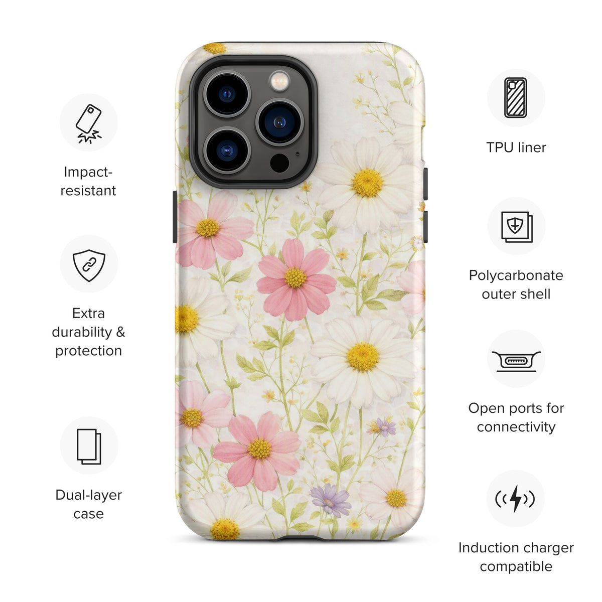 Phone Case for iPhone with Fresh Floral Garden Design
