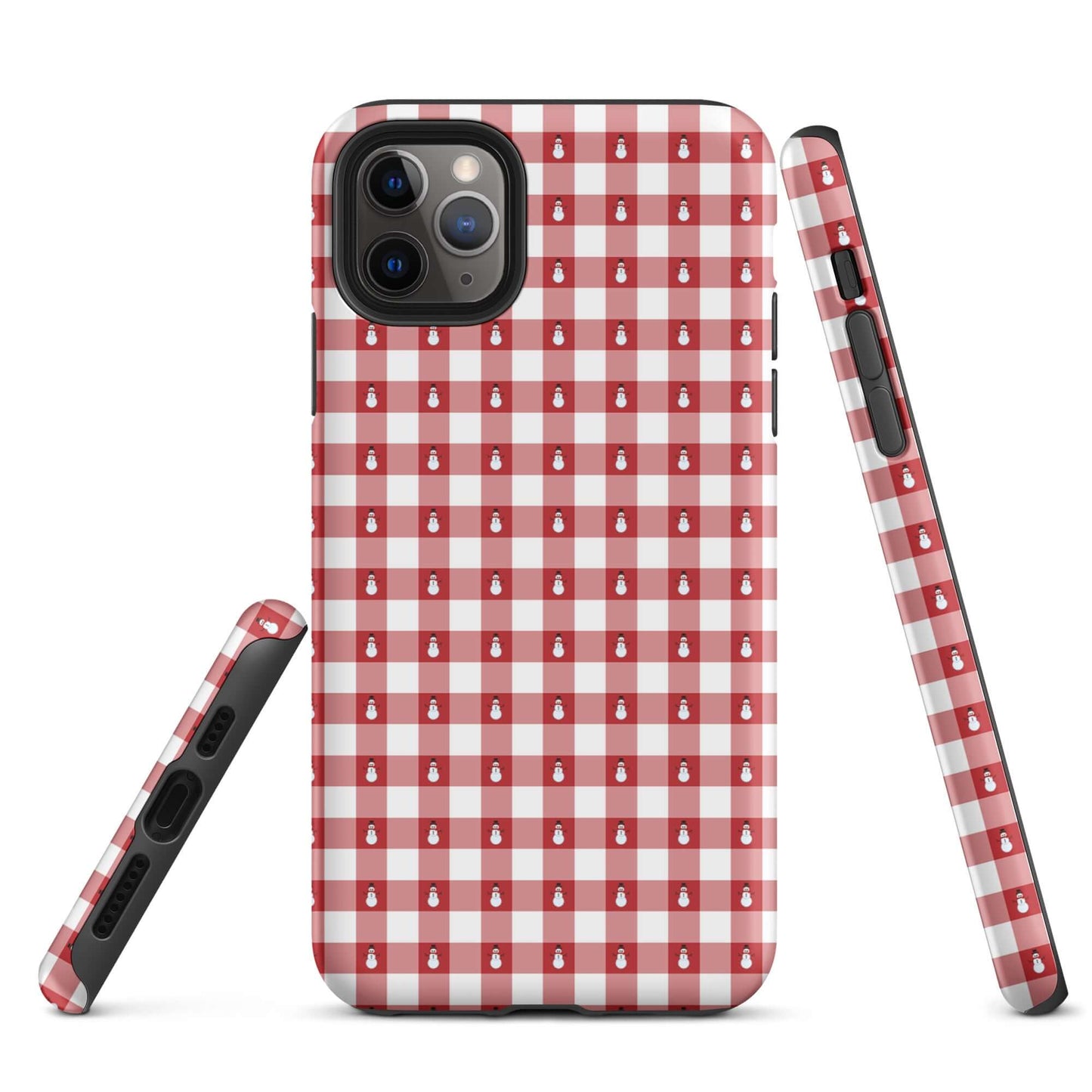 Phone Case for iPhone with red and white gingham snowman winter design, offering holiday charm and protection for your device.