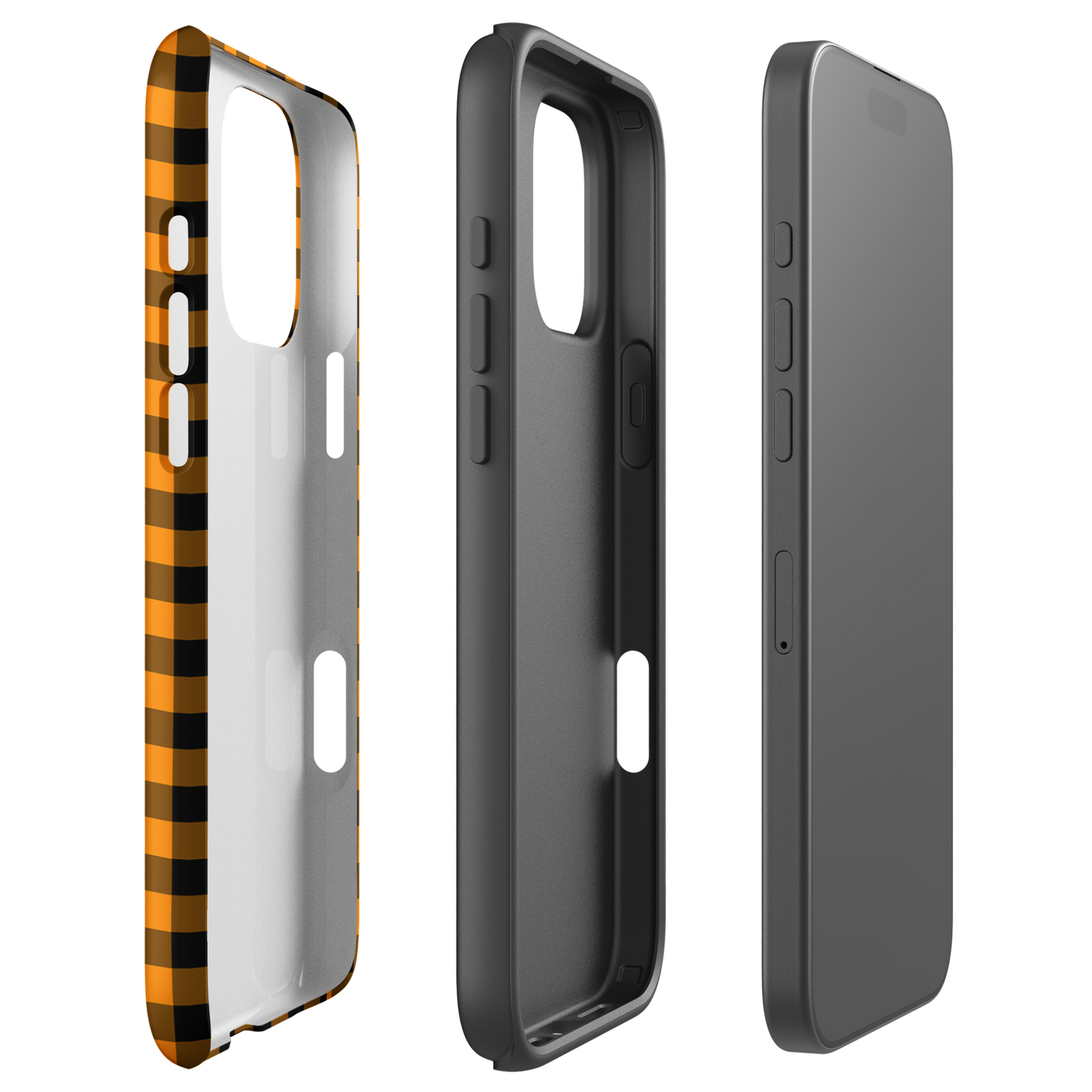 phone case with black-and-orange gingham autumn theme for iPhone, showcasing stylish design and durability.