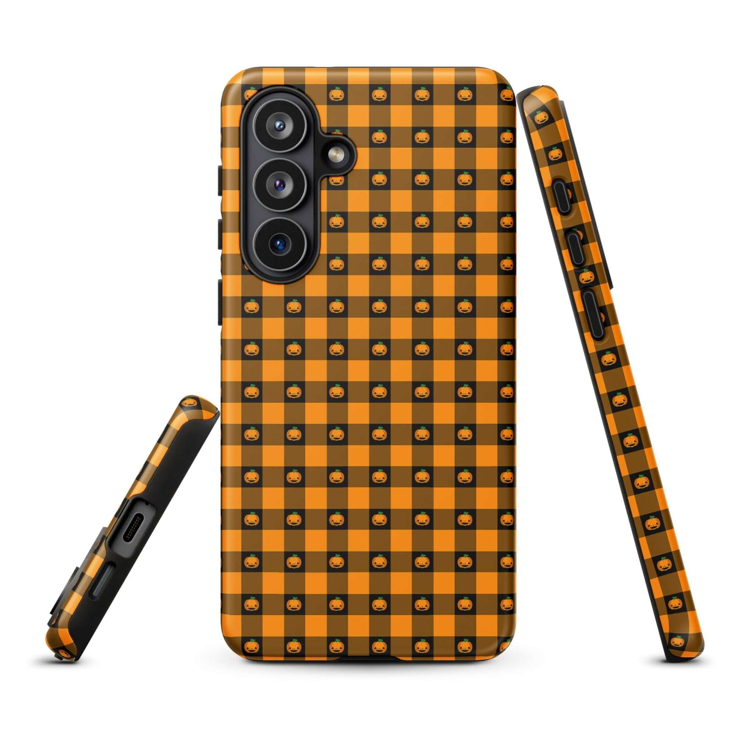 Phone Case for Samsung Galaxy - Pumpkin Gingham Halloween Design