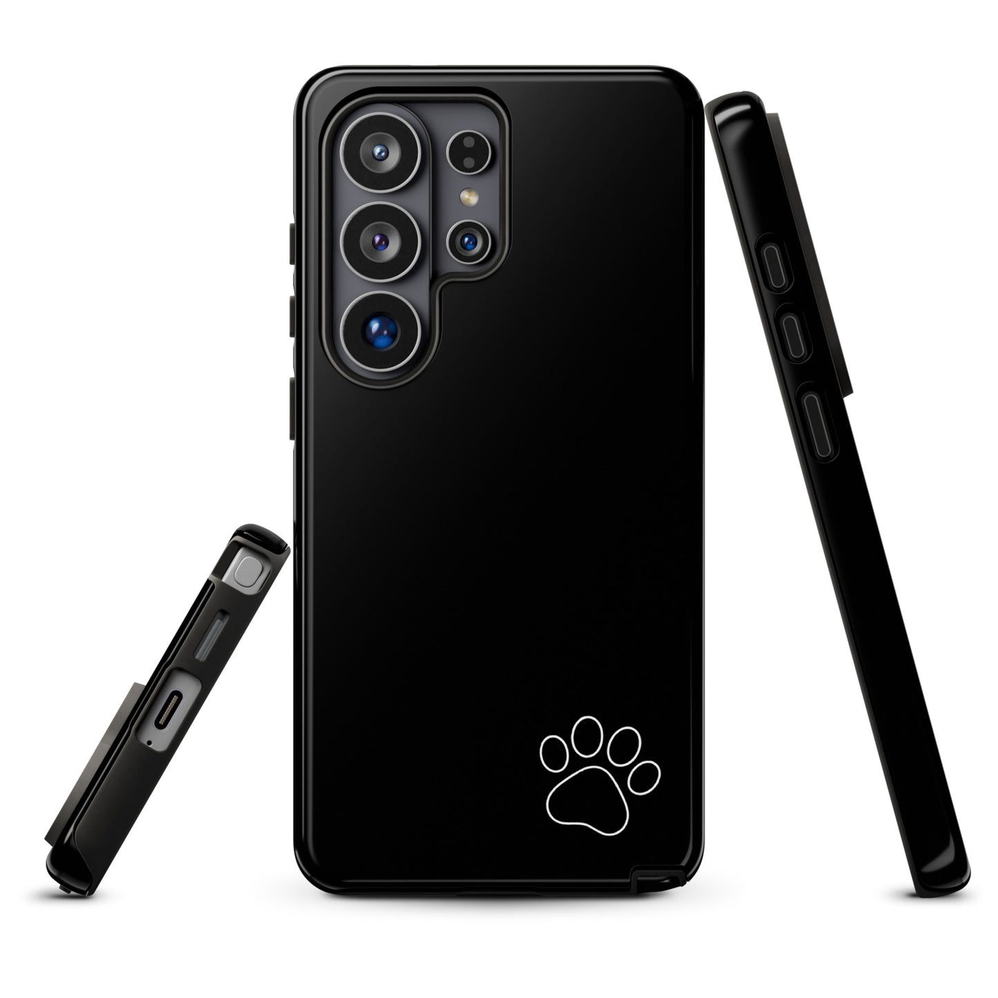 Phone Case with paw print design for Samsung Galaxy, sleek and minimalist tough case in black, animal-lover accessory.