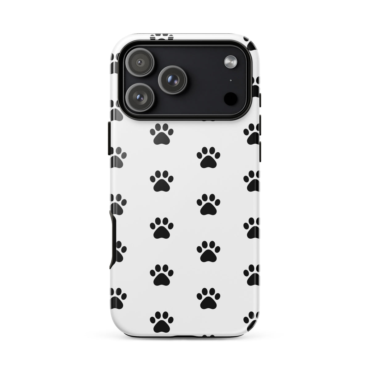 Phone Case for iPhone with stylish paw print design for pet lovers, featuring minimalist black paw icons for cat and dog enthusiasts.
