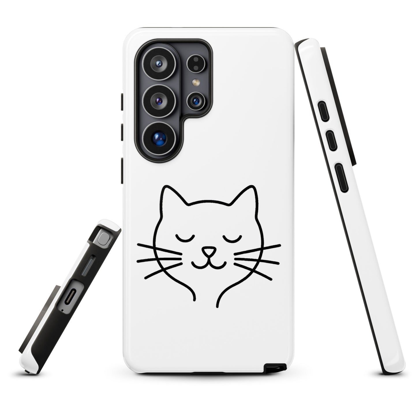 Phone Case for Samsung Galaxy with cute minimalist cat line art in black on white, perfect for cat lovers seeking stylish protection.