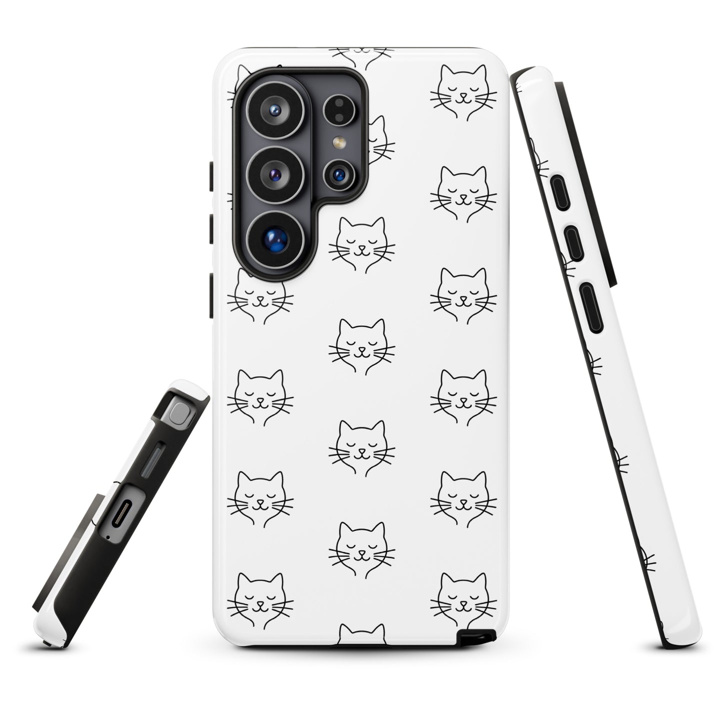 Phone Case for Samsung Galaxy with cute minimalistic black and white cat pattern design, offering stylish protection for cat lovers.