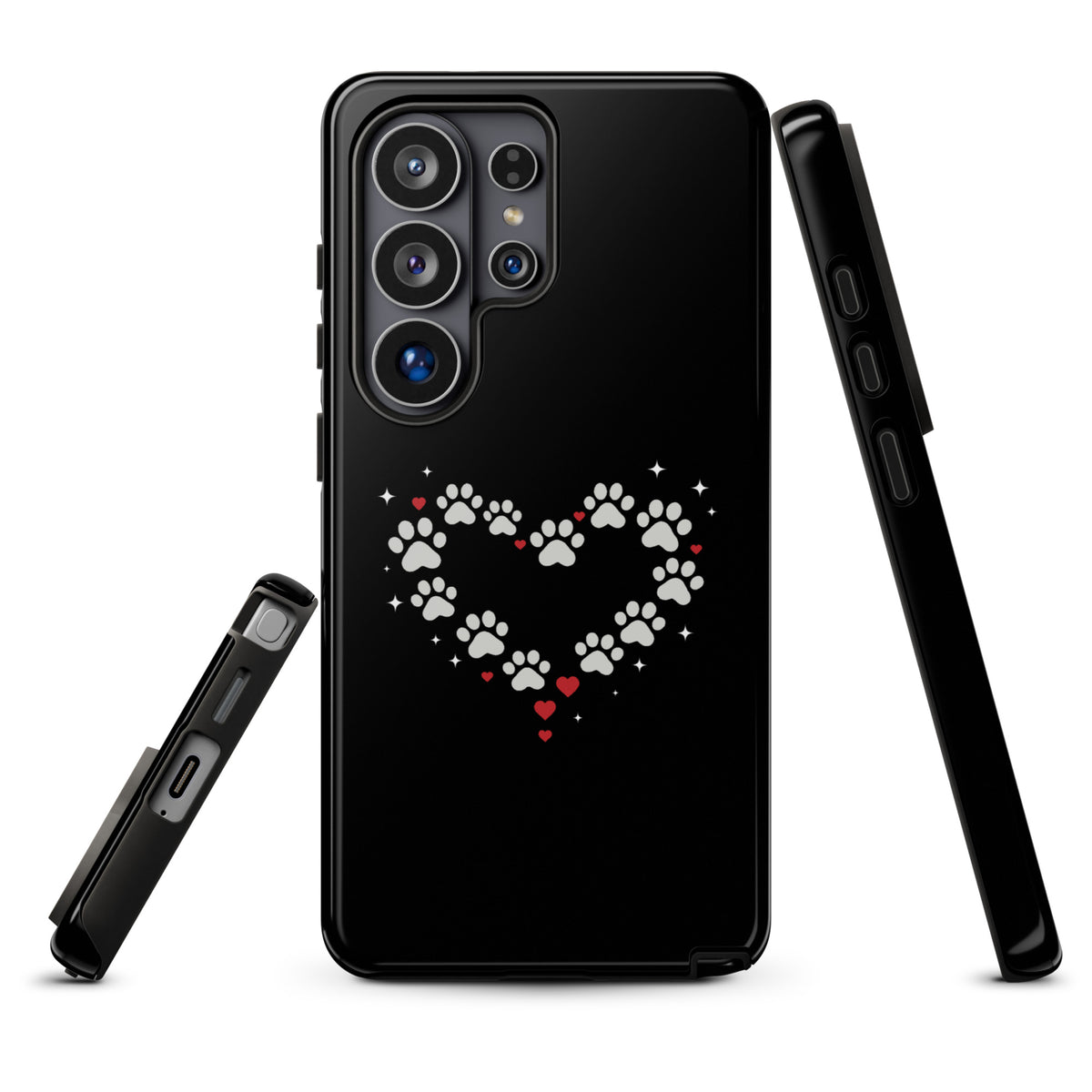Phone Case for Samsung Galaxy with paw-print heart design on black backdrop