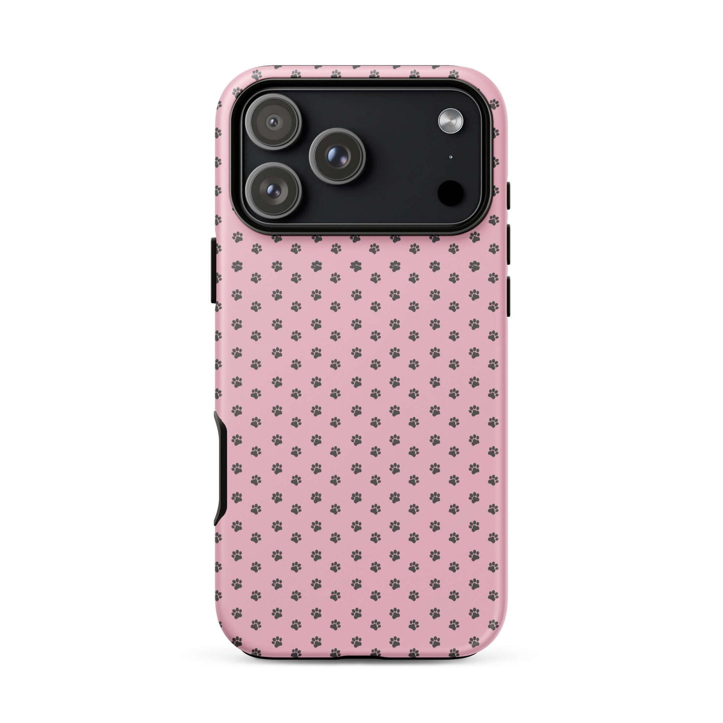 Phone Case for iPhone with playful paw-print design on a soft pink background, offering charm and protection.
