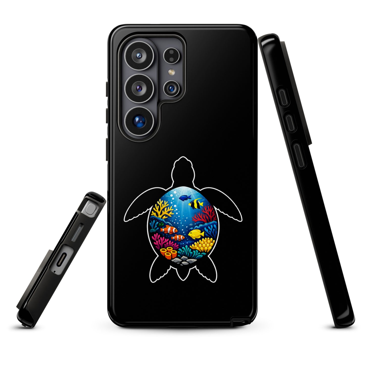 Phone case for Samsung Galaxy featuring vibrant sea turtle reef design with colorful coral, perfect for marine life lovers seeking style.