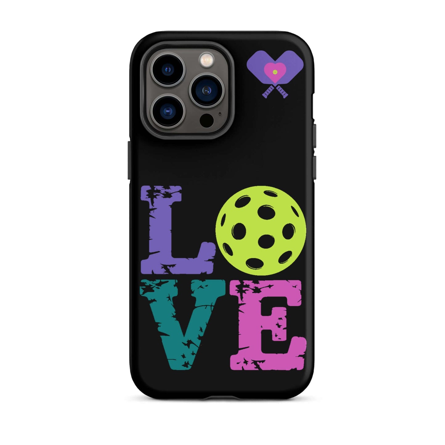 Women’s LOVE Pickleball Tough Case for iPhone® featuring vibrant colors and sporty design.