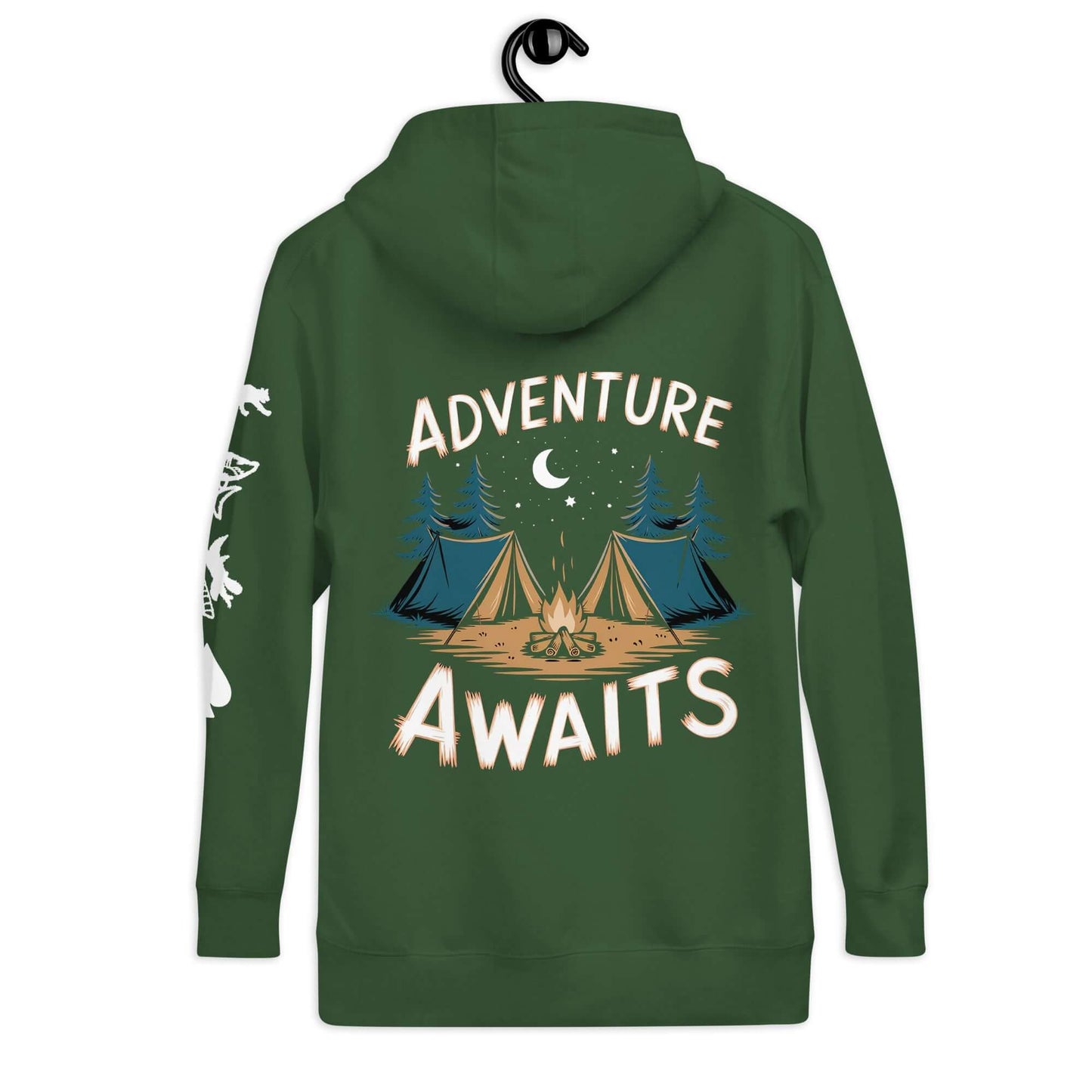 Adult Unisex Hoodie - ASM Camping Ultimate Edition featuring Adventure Awaits design with tents and campfire.