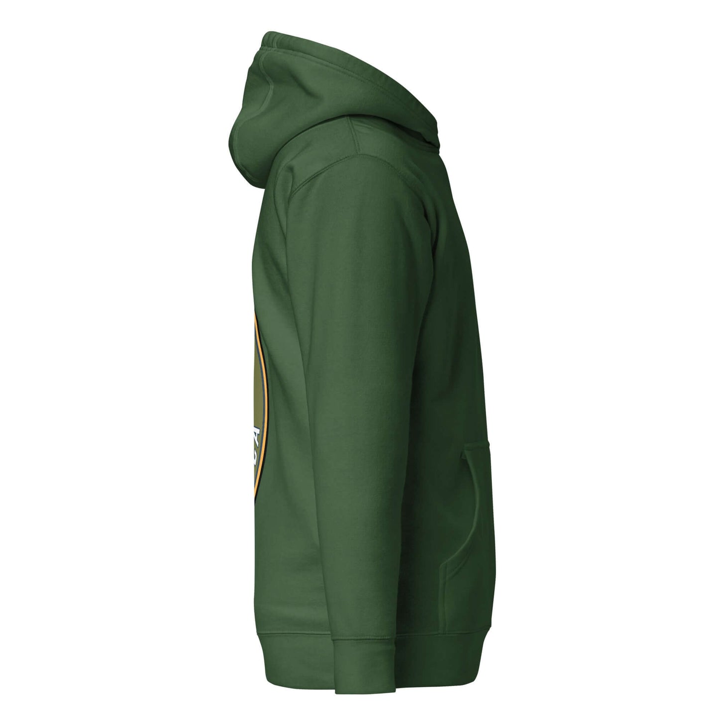 Adult Unisex Hoodie in green, featuring a side view design, perfect for outdoor adventures and casual wear.