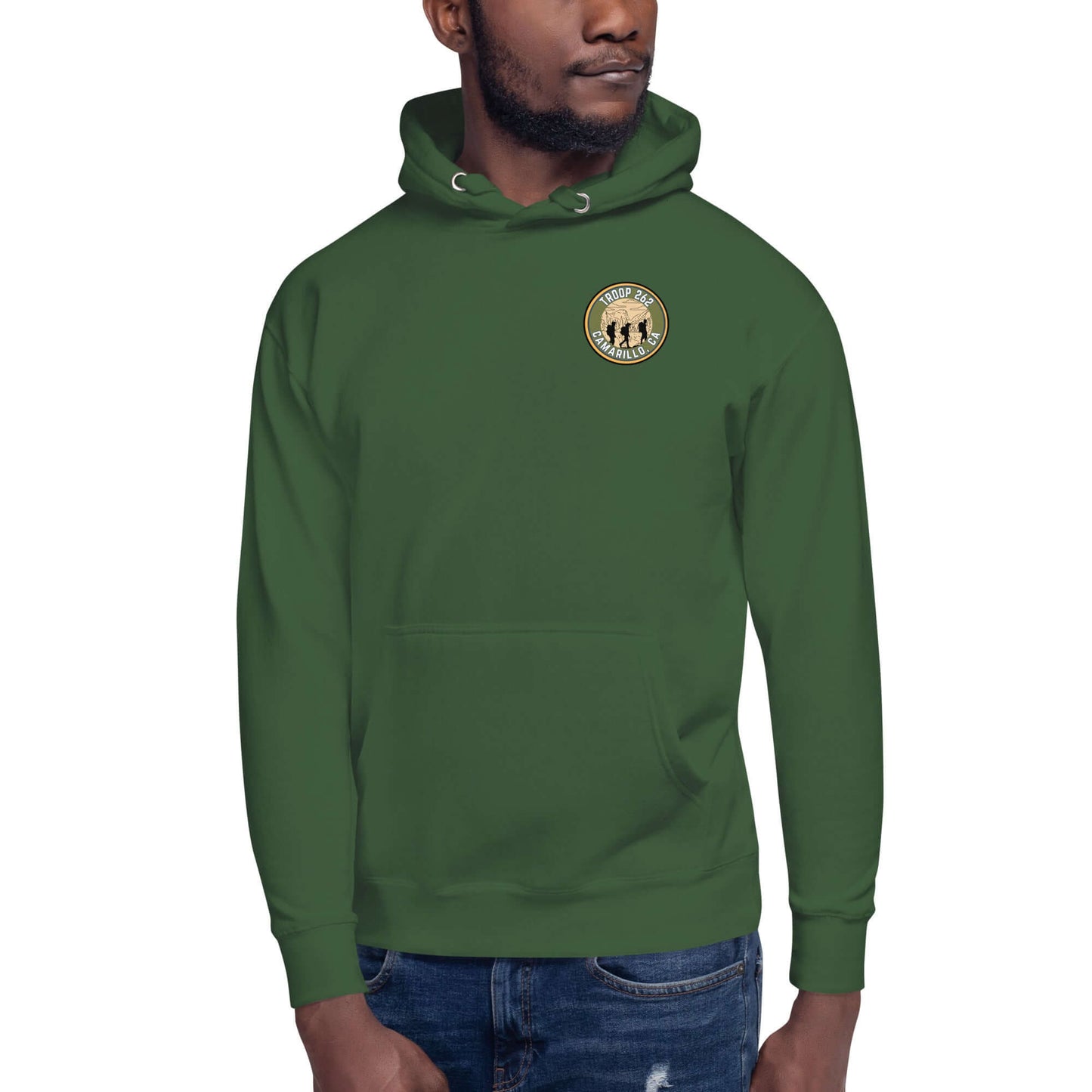 Adult unisex hoodie in green with Troop 262 logo, perfect for Assistant Scout Masters who value style and comfort.
