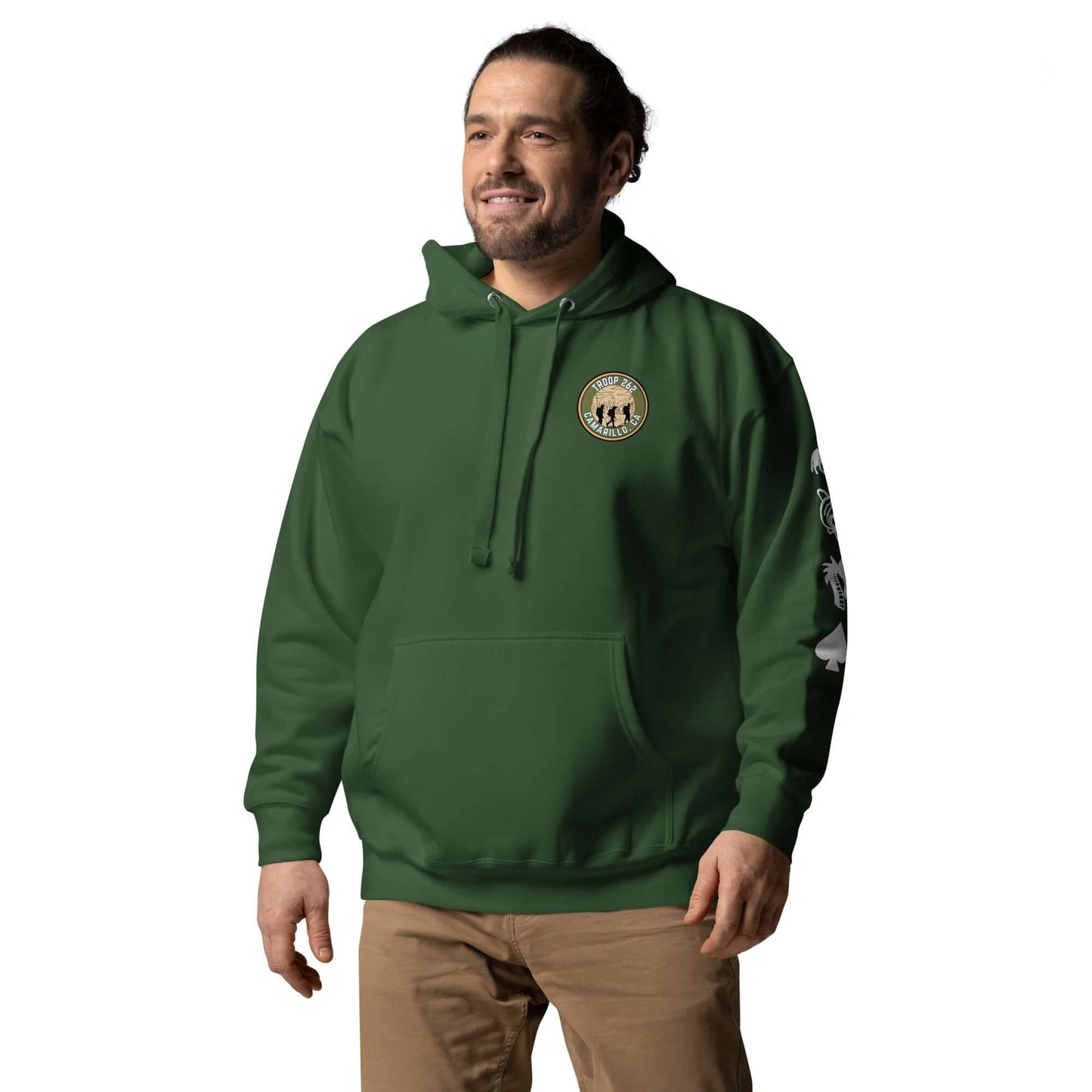 Adult unisex green hoodie featuring a cool design, ideal for hiking and casual wear.