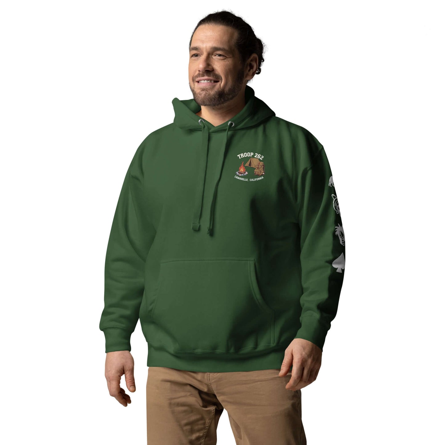 Adult unisex hoodie featuring Troop 262 design for outdoor enthusiasts and Assistant Scout Masters.