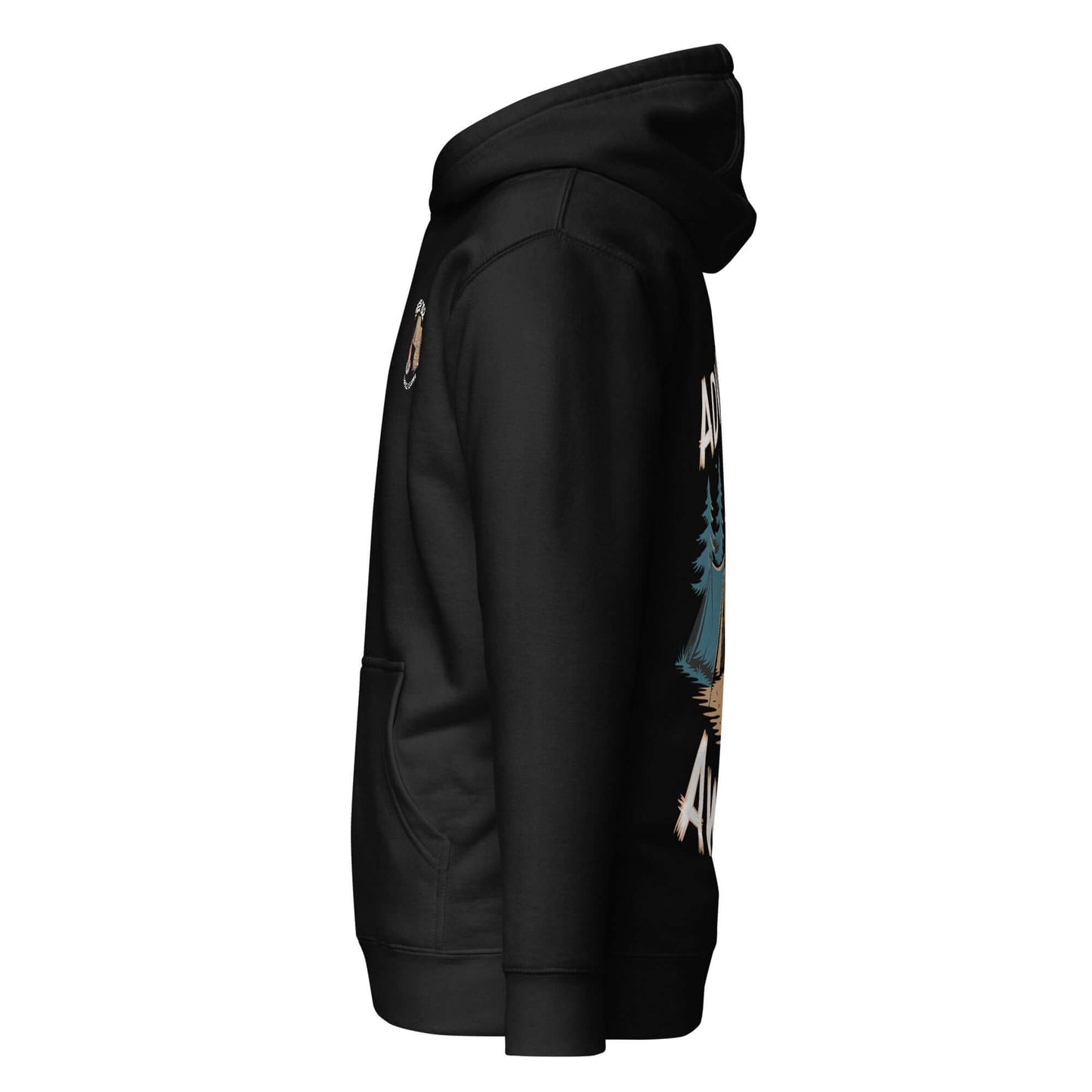 Side view of black Adult Unisex Hoodie featuring a camping design, perfect for Troop 262 and everyday wear.