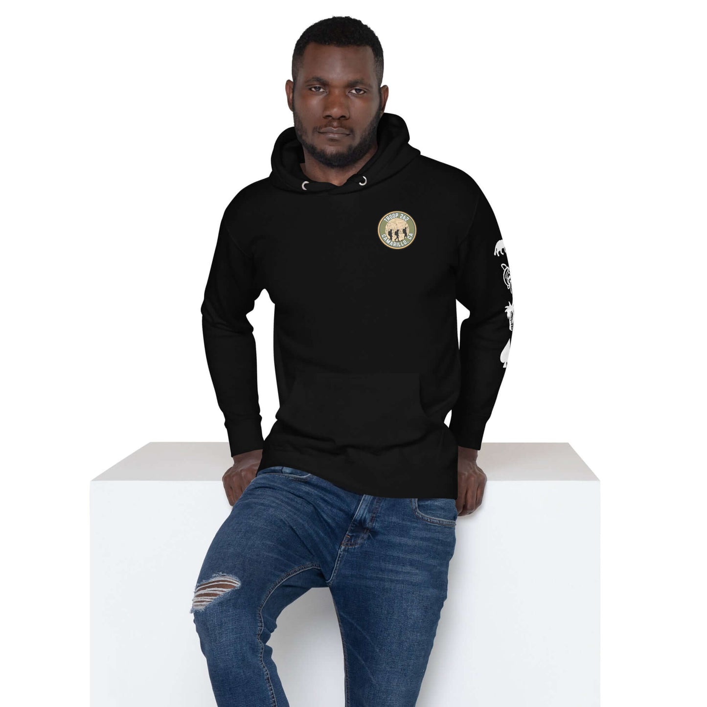 Man wearing a black Adult Unisex Hoodie – Hiking Ultimate Edition, showcasing outdoor comfort and casual style.