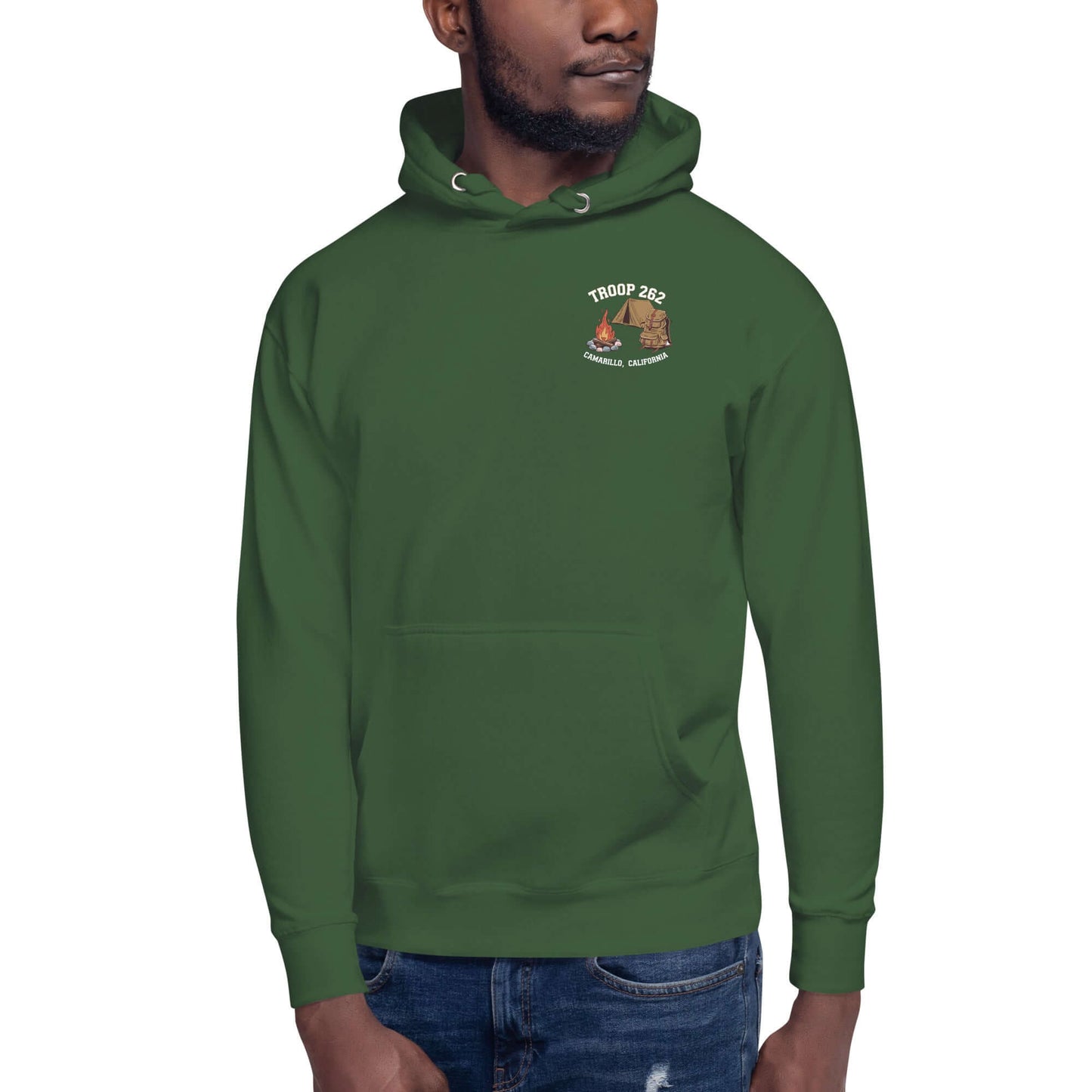 Adult Unisex Hoodie in green featuring Troop 262 logo, perfect for scouts and outdoor enthusiasts.