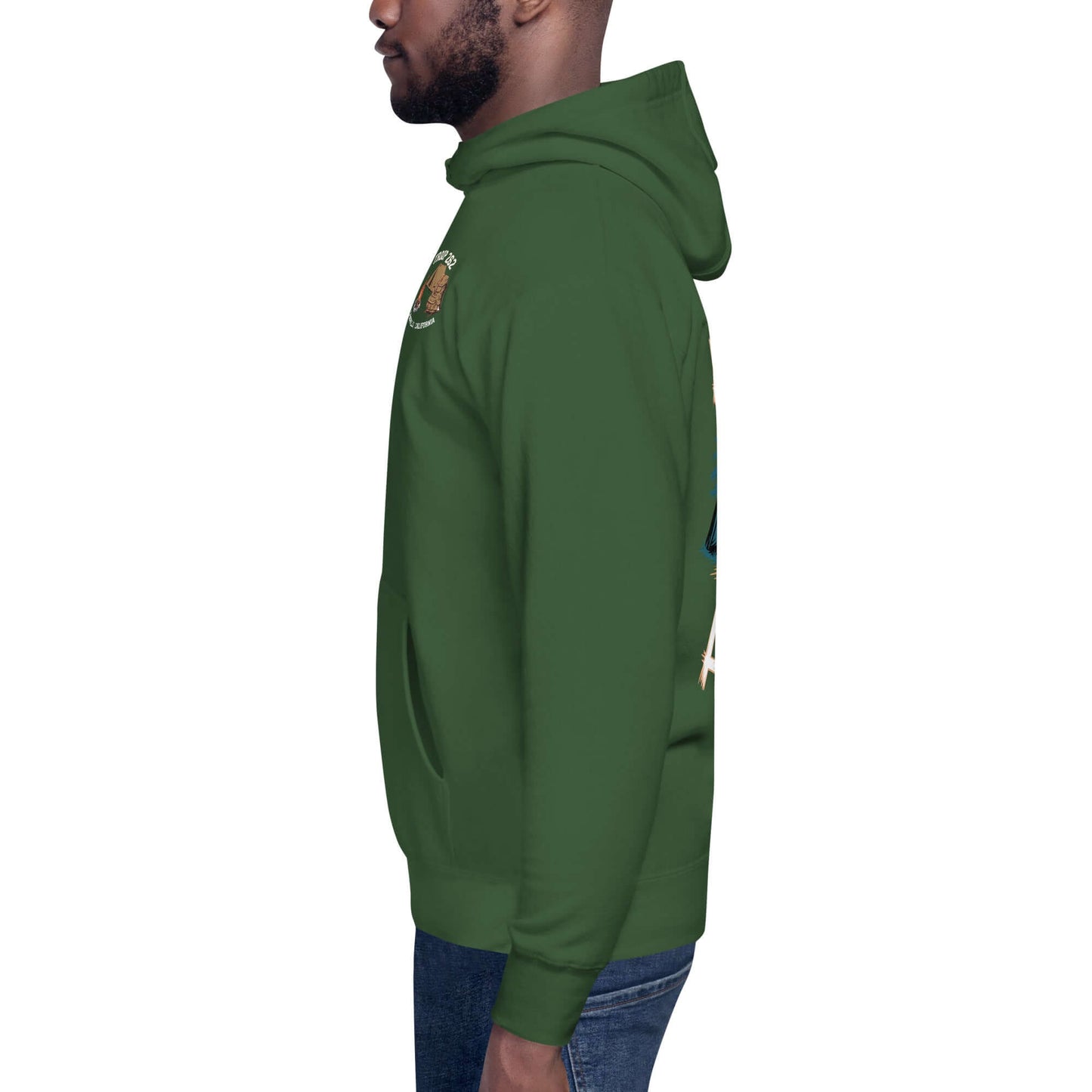 Side view of Adult Unisex Hoodie - ASM - Camping Standard Edition in green, showcasing comfortable design for Troop 262.