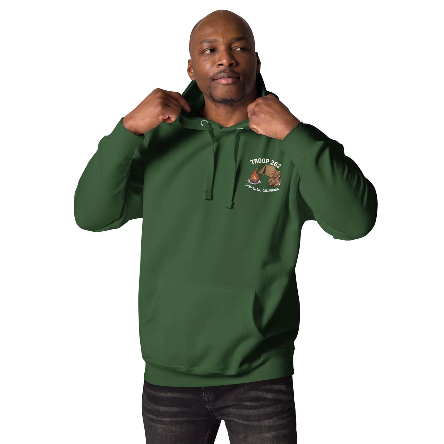 Adult Unisex Hoodie - ASM - Camping Standard Edition, green with Troop 262 logo, perfect for Scout leaders.