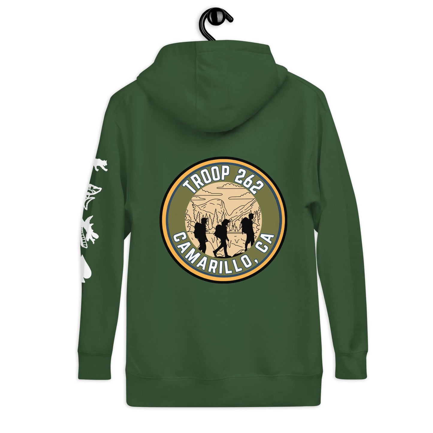 Adult Unisex Hoodie with Troop 262 logo, green color, perfect for outdoor adventures and scouting.