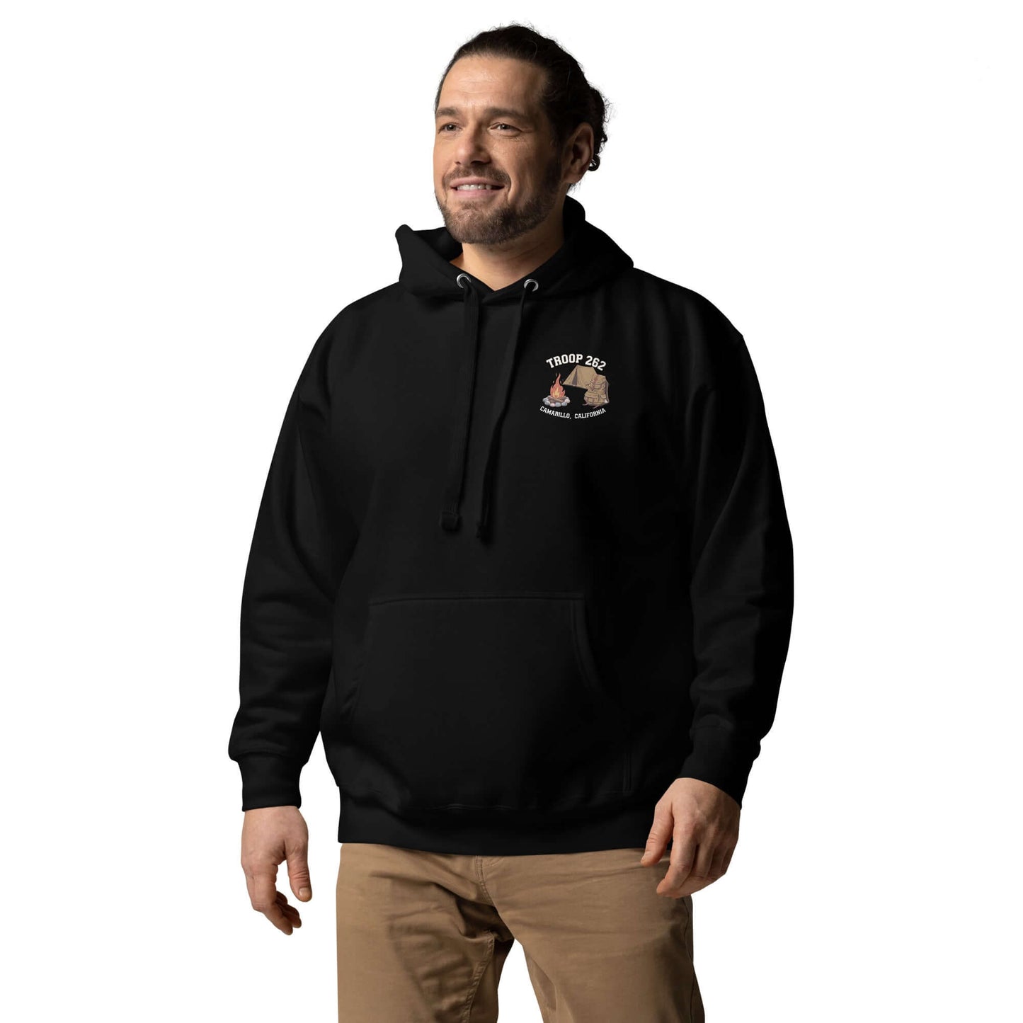 Adult unisex hoodie featuring Troop 262 design, perfect for camping and everyday wear.
