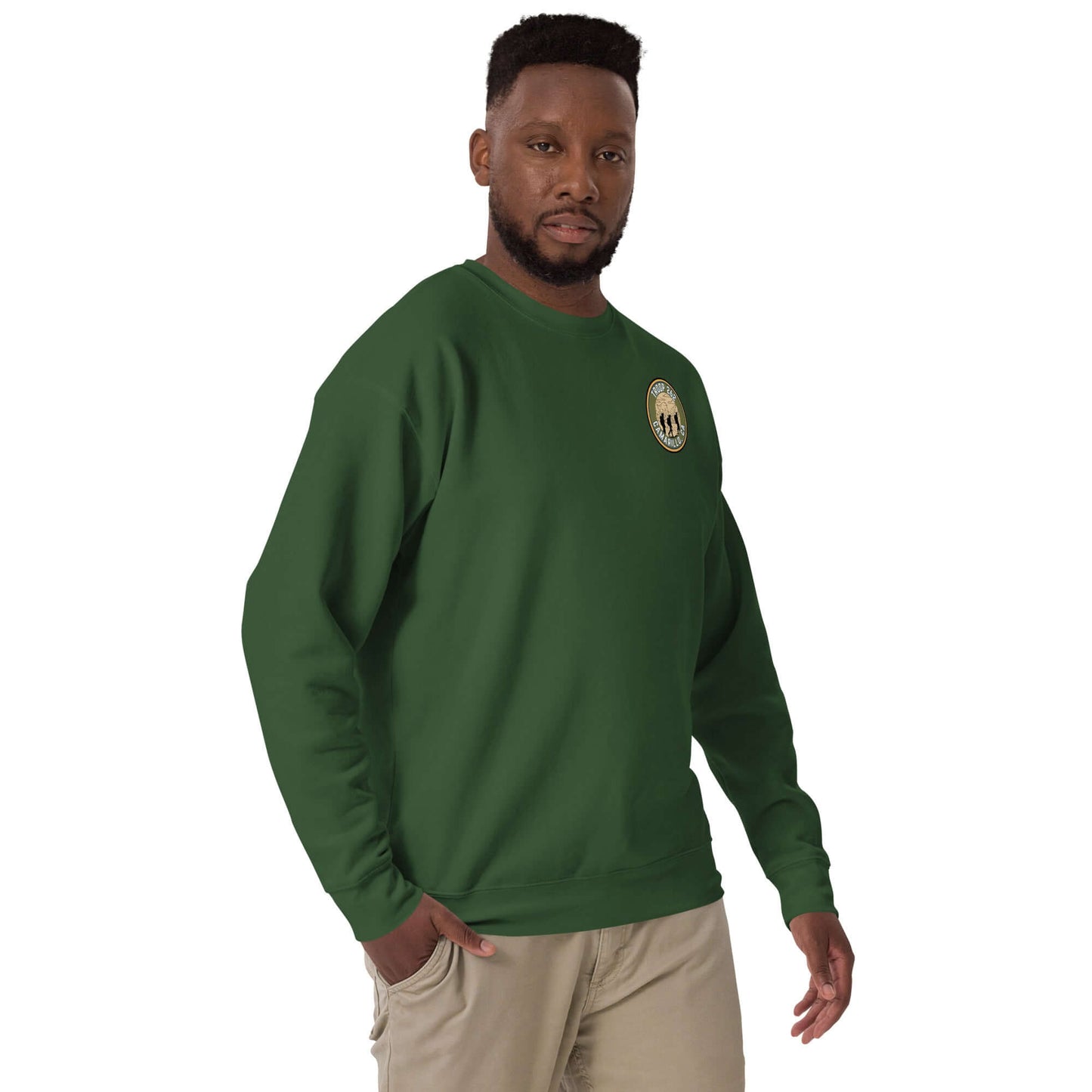 Adult Unisex Premium Sweatshirt in green, featuring Troop 262 logo, perfect for hiking and casual wear.