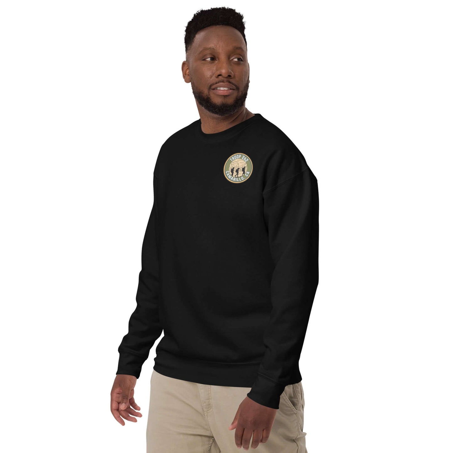 Adult unisex premium black sweatshirt with hiking design on chest, perfect for outdoor activities and casual wear.