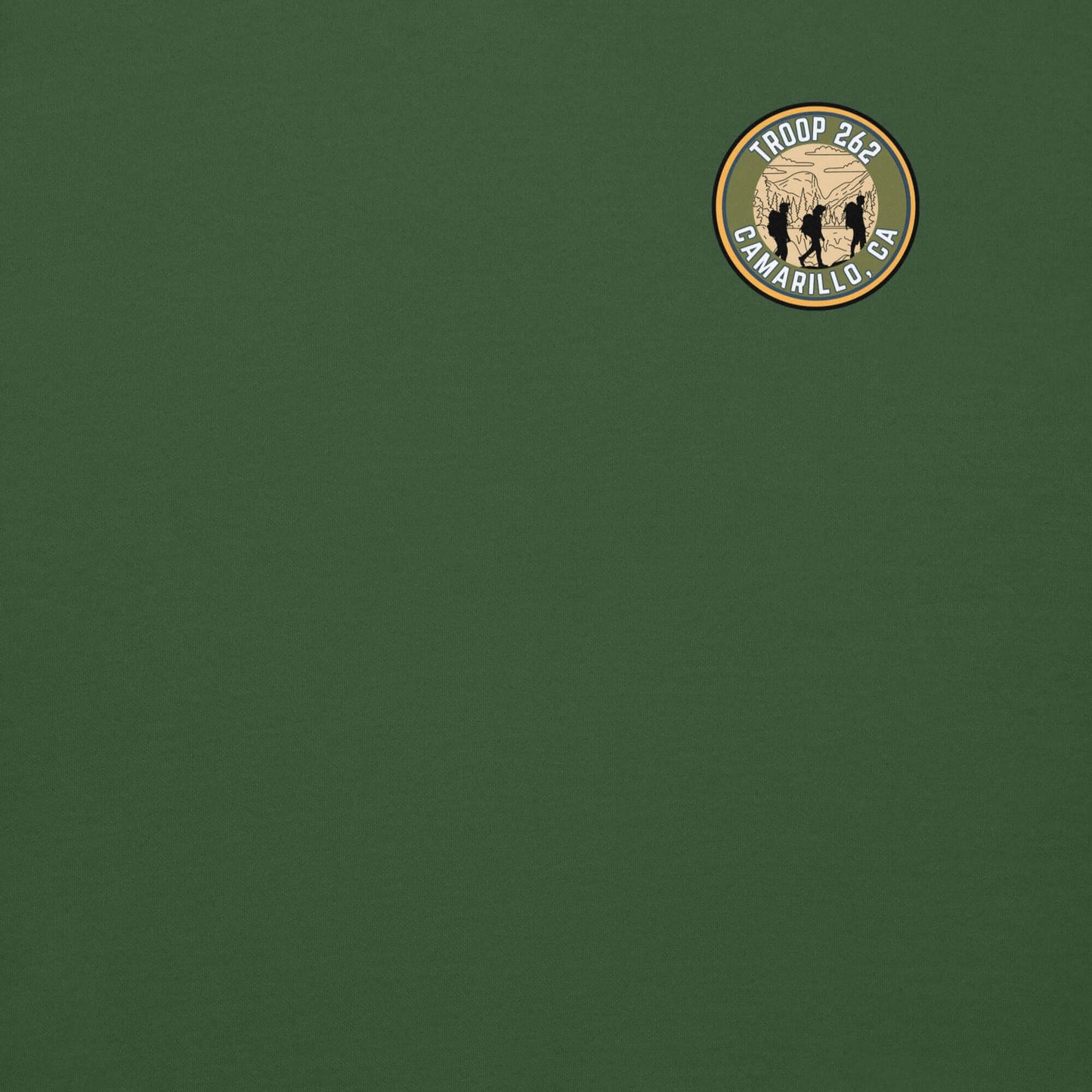 Troop 262 Adult Unisex Premium Sweatshirt in green with patch design, perfect for outdoor activities and casual wear.