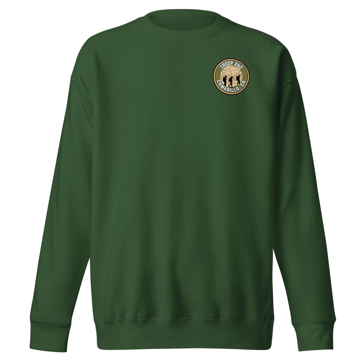Adult Unisex Premium Sweatshirt in green representing Troop 262, perfect for leaders and outdoor activities.