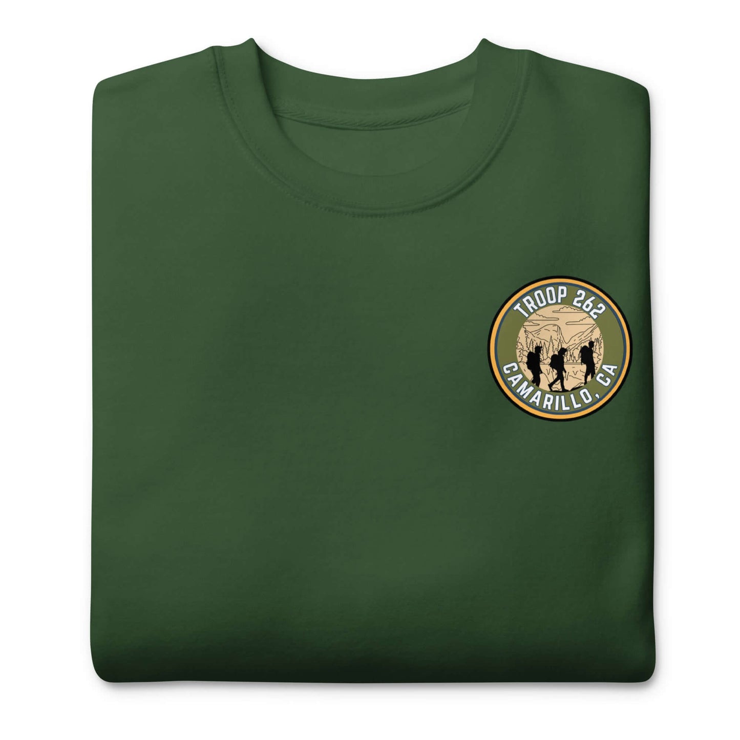 Adult Unisex Premium Sweatshirt with Troop 262 emblem, perfect for hiking and casual wear.