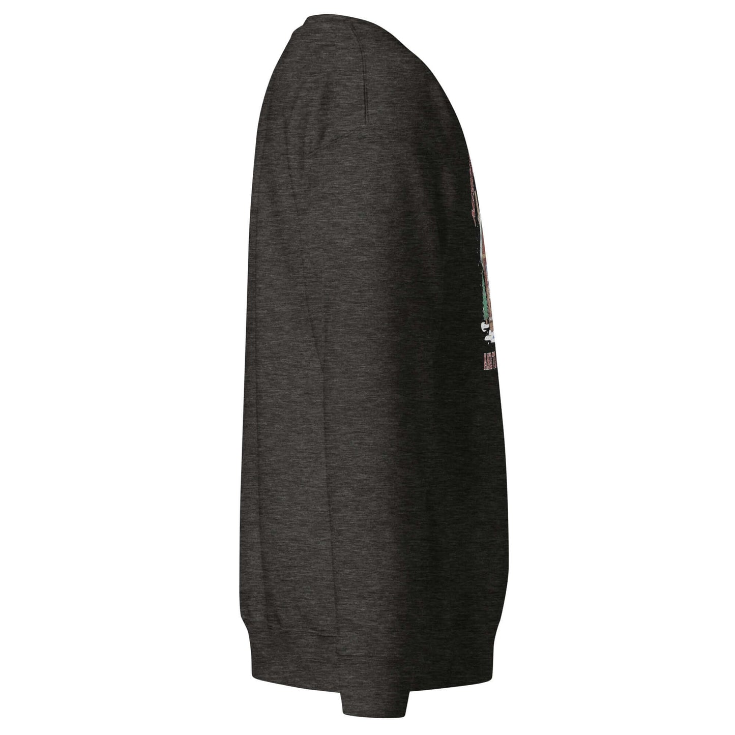 Side view of Cozy Pickleball Cabin Merry Dinks Holiday Sweatshirt in dark fabric.