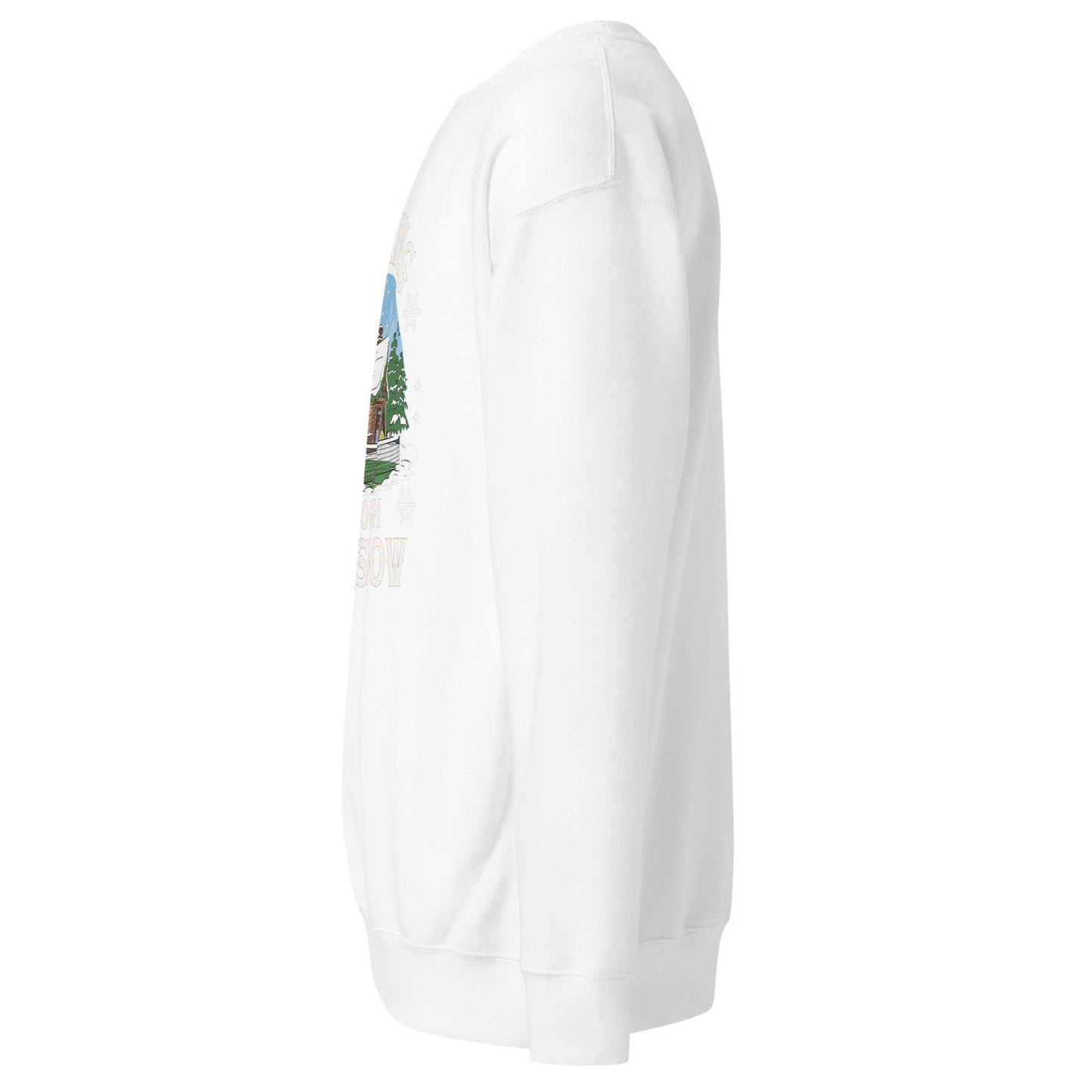 left side of Dinking Through the Snow: Cozy Pickleball Sweatshirt for Holiday Enthusiasts (white)