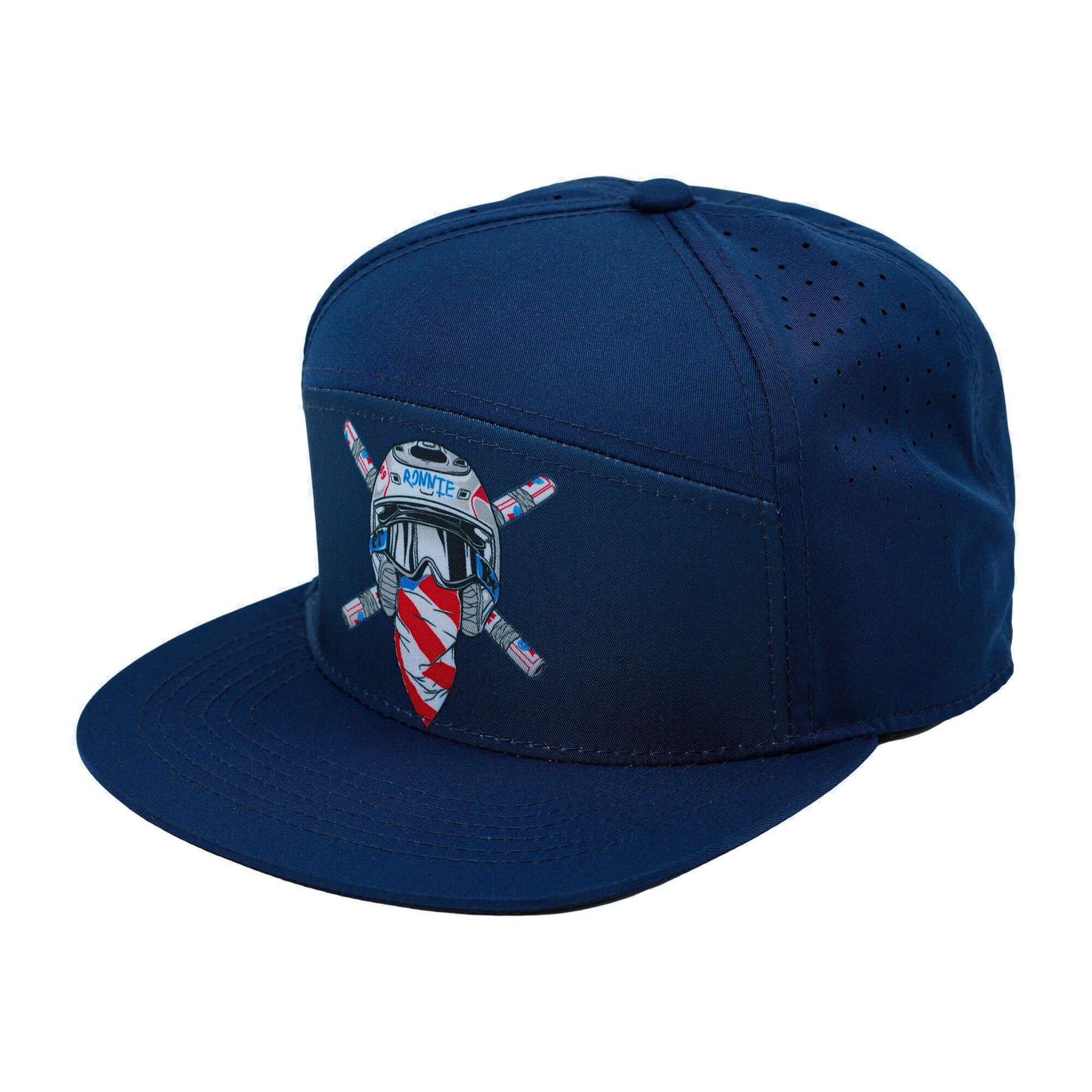 Navy blue Crossbones Helmet hat with laser-cut design, lightweight and breathable.