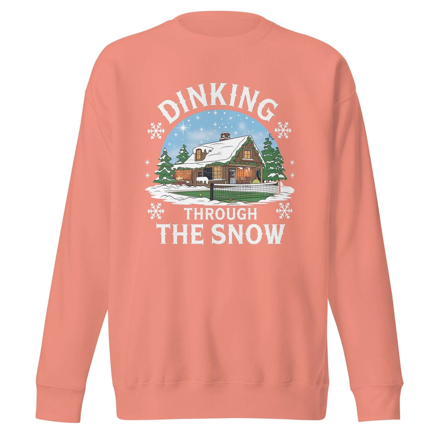 front side of Dinking Through the Snow: Cozy Pickleball Sweatshirt for Holiday Enthusiasts (dusty rose)