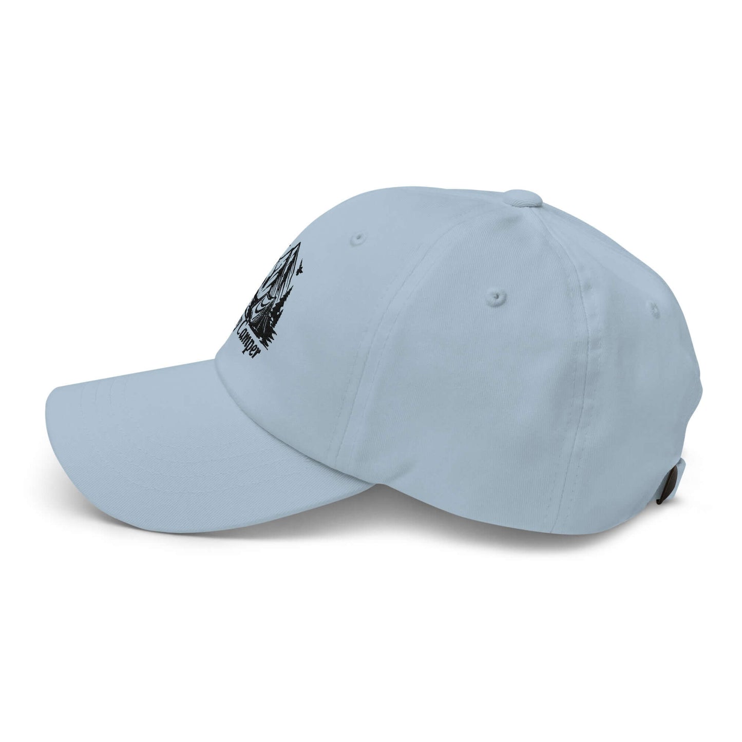Light blue Happy Camper Low Profile Cap with outdoor design, perfect for camping and hiking enthusiasts seeking comfort and style.