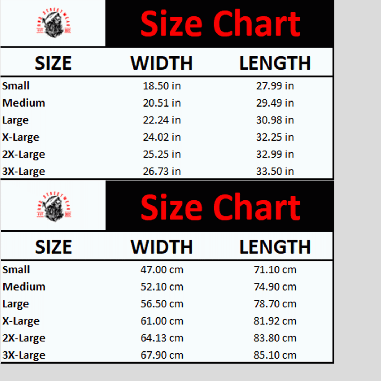 Size chart displaying dimensions in inches and centimeters for HarmonyGrip FO Pickleball Series T-Shirt, sizes small to 3X-large.