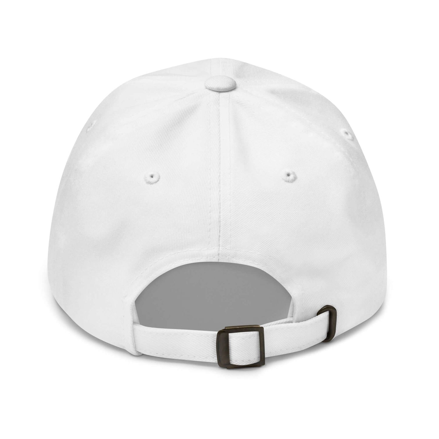 Back view of Haunted Pickleball Spirit Hat in white, featuring an adjustable strap and ventilation holes for breathability.